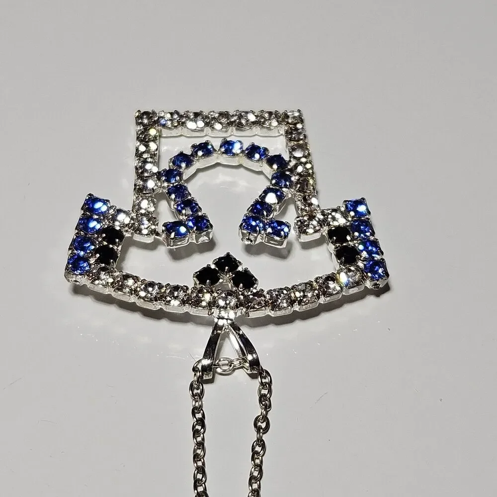 Indianapolis Colts Silver Tone Blue Rhinestone Pendant Necklace 18